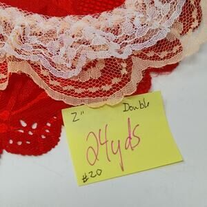 24 Yards Of 2" Double Ruffled Lace Trim Peach & White Floral Vintage